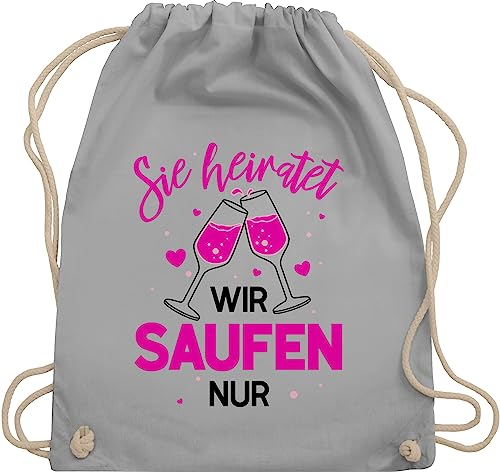 Turnbeutel Rucksack - JGA Junggesellenabschied Frauen - Sie heiratet wir saufen nur - Unisize - Hellgrau - stoffbeutel braut team brauttaschen bachelorette party junggesselabschied beutel von Shirtracer
