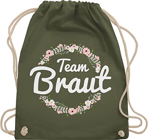 Turnbeutel Rucksack - JGA Junggesellenabschied Frauen - Team Braut Blumenkranz - Bride Crew - Unisize - Olivgrün - goodie bag hen party rucksäcke poltern outfit junggessellenabschied gym beutel von Shirtracer