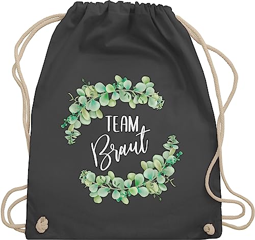 Turnbeutel Rucksack - JGA Junggesellenabschied Frauen - Team Braut Eukalyptus weiß - Unisize - Dunkelgrau - das gefolge der stoffbeutel brauttaschen bachelorette party beutel damen von Shirtracer