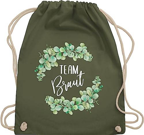 Turnbeutel Rucksack - JGA Junggesellenabschied Frauen - Team Braut Eukalyptus weiß - Unisize - Olivgrün - jungesellinnenabschied beutel junggesellinnen stoffbeutel hen party accessories von Shirtracer