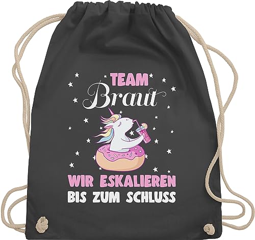 Turnbeutel Rucksack - JGA Junggesellenabschied Frauen - Team Braut - Wir eskalieren bis zum Schluss Einhorn - Unisize - Dunkelgrau - brauttaschen bachelorette party beutel von Shirtracer