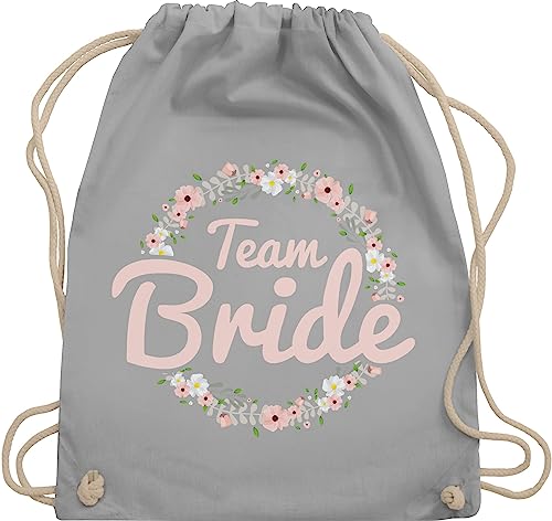 Turnbeutel Rucksack - JGA Junggesellenabschied Frauen - Team Bride Blumenkranz rosé - Unisize - Hellgrau - tasche brauttaschen bachelorette party bridemaid juterucksäcke von Shirtracer