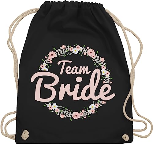 Turnbeutel Rucksack - JGA Junggesellenabschied Frauen - Team Bride Blumenkranz rosé - Unisize - Schwarz - tasche brauttaschen bachelorette party bridemaid juterucksäcke von Shirtracer