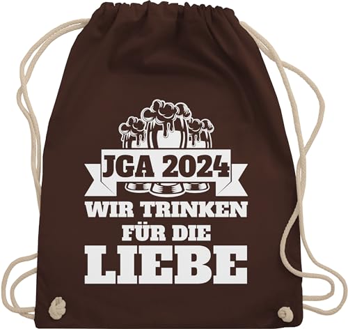 Turnbeutel Rucksack - Junggesellenabschied Männer - JGA 2024 - Wir trinken für die Liebe - Unisize - Braun - beutel polterabend saufen baumwollrucksack tasche jungesellenabschied rücksäcke von Shirtracer