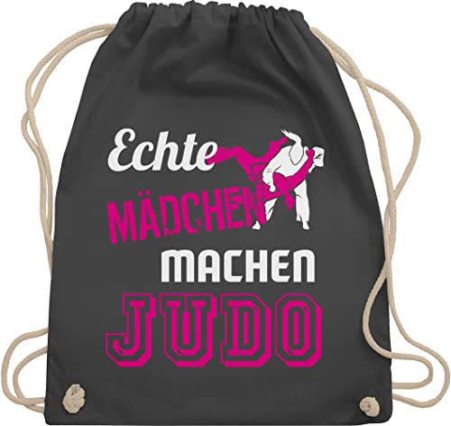 Turnbeutel Rucksack - Kampfsport - Echte Mädchen machen Judo - Unisize - Dunkelgrau - sport taschen gym bag sportrucksack mit schnur sportbag rucksäcke sackerl turn tasche kordel kinder baumwolle von Shirtracer