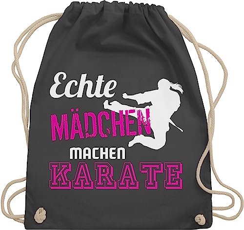 Turnbeutel Rucksack - Kampfsport - Echte Mädchen machen Karate - Unisize - Dunkelgrau - sport beutel turnen tasche sportrucksack mit schnur gym bag sporttaschen rucksäcke uni baumwolle kinder von Shirtracer