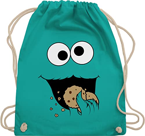 Turnbeutel Rucksack - Karneval & Fasching - Taschen - Keks-Monster - Unisize - Türkis - stofftasche kindergarten rucksäcke mädchen für wurfmaterial witzige faschings monster kinderturnbeutel von Shirtracer