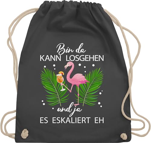 Turnbeutel Rucksack - Karneval & Fasching - Taschen - Bin da kann losgehen und ja es eskaliert eh I Flamingo Kostüm Lustig Mallorca - Unisize - Dunkelgrau - flamingo-rucksack karnevalsbeutel von Shirtracer