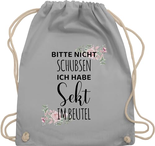 Shirtracer Turnbeutel Rucksack - Karneval & Fasching Taschen - Bitte nicht schubsen ich habe Sekt im Beutel - Frauen Geschenk Mädelsabend - Unisize - Hellgrau - karnevalsbeutel faschings tasche von Shirtracer