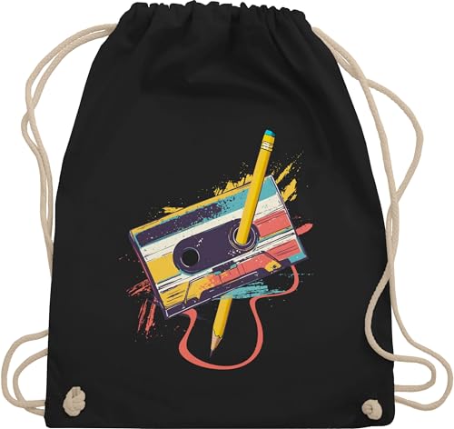 Turnbeutel Rucksack - Karneval & Fasching - Taschen - Retro Kassette I Retro Geschenke 80er Jahre Geschenk 90er Outfit I 90iger Jahre I Techno Outfit - Unisize - Schwarz - tasche karnevalsbeutel von Shirtracer
