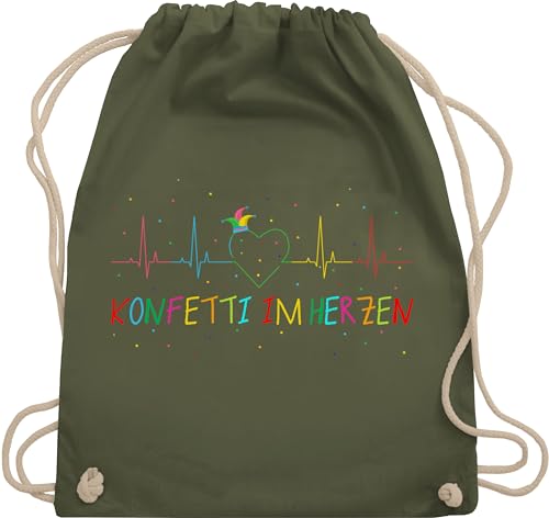 Turnbeutel Rucksack - Karneval & - Taschen - Konfetti im Herzen Herzschlag Fasching I - Unisize - Olivgrün - kölle karnevalsbeutel faschings ekg stoffbeutel wurfbeutel karnevalstasche karnevals von Shirtracer