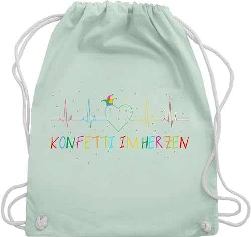 Shirtracer Turnbeutel Rucksack - Karneval & - Taschen - Konfetti im Herzen Herzschlag Fasching I - Unisize - Pastell Grün - kölle karnevalsbeutel faschings ekg stoffbeutel wurfbeutel karnevalstasche von Shirtracer