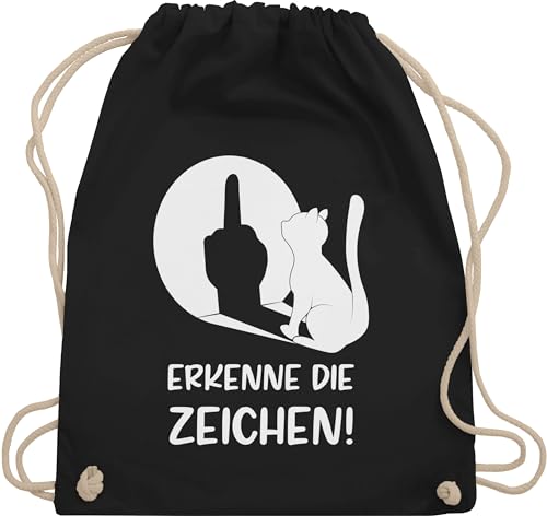 Turnbeutel Rucksack - Taschen - Erkenne die Zeichen Katze - Stinkefinger Winkelkatze Mittelfinger Katzen - Unisize - Schwarz - tasche mit katzenmotiv geburtstagsgeschenk für katzenliebhaber von Shirtracer