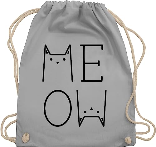 Turnbeutel Rucksack - Katzenbesitzer Geschenk Katze - MEOW schwarz - Unisize - Hellgrau - katzen spruch stoff zu weihnachten baumwoll katzenmotiv, beutel für katzenliebhaberin katzengeschenke von Shirtracer