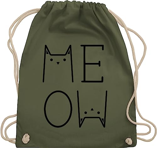 Shirtracer Turnbeutel Rucksack - Katzenbesitzer Geschenk Katze - MEOW schwarz - Unisize - Olivgrün - katzen sprüche turnen beutel katzenaufdruck tasche katzenliebhaber stoffbeutel weihnachten von Shirtracer