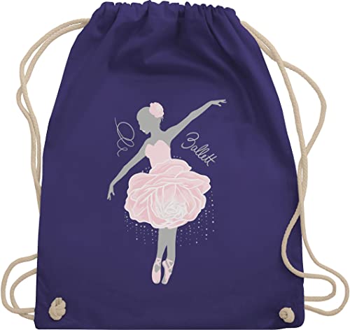 Turnbeutel Rucksack - Kinder Sport Kleidung - Ballerina - grau/rosa - Unisize - Lila - tanzen turn tasche tanz tänzer stoffbeutel tanzsport turnen beutel dance gym bag geschenk beuteltasche von Shirtracer