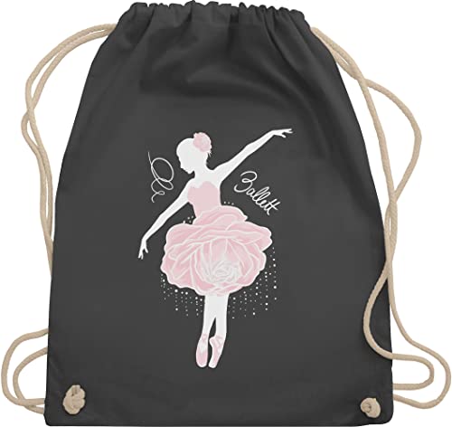 Turnbeutel Rucksack - Kinder Sport Kleidung - Ballerina - weiß/rosa - Unisize - Dunkelgrau - turnsäckchen tanz geschenk geschenkbeutel tanzen bag sprüche sportrucksack mit schnur turnen beutel von Shirtracer