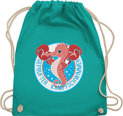 Turnbeutel Rucksack - Kinder Sport Kleidung - Seepferdchen - Unisize - Türkis - turn tasche bestanden geschenk kampfschwimmer abzeichen turnsackerl zum schwimmen bag schwimmabzeichen baumwollbeutel von Shirtracer