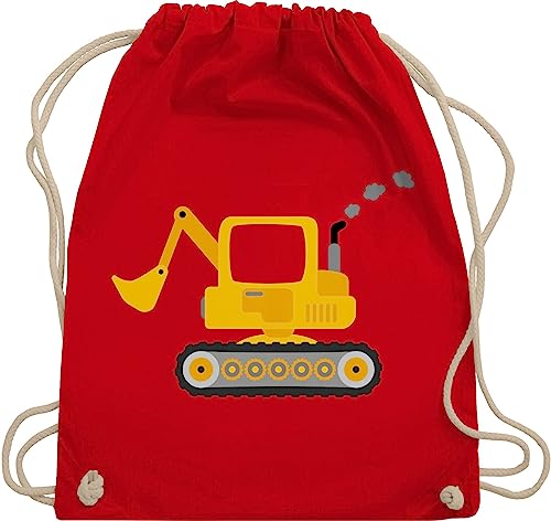 Turnbeutel Rucksack - Kinder Traktor und Co. - Bagger - Unisize - Rot - wechselkleidung beutel kindergarten stoffbeutel baumwolle kita sport beuteltasche junge sportbeutel stoff stofftasche tasche von Shirtracer