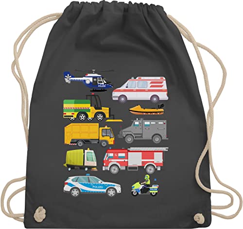 Shirtracer Turnbeutel Rucksack - Kinder Traktor Bagger und Co. - Fahrzeuge mit Sirene - Unisize - Dunkelgrau - kordel stoff baumwolle stoffbeutel kordelzug turnsack fahrzeug kinderrucksack fahrzeugen von Shirtracer