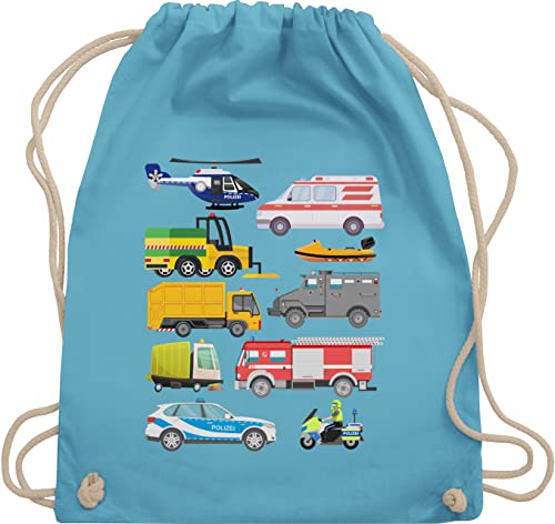 Shirtracer Turnbeutel Rucksack - Kinder Traktor Bagger und Co. - Fahrzeuge mit Sirene - Unisize - Hellblau - turn beutel turnsäcke umhängebeutel stoffbeutel kinderturnbeutel turnsackerl stofftasche von Shirtracer