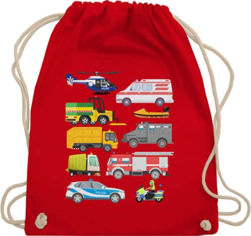 Turnbeutel Rucksack - Kinder Traktor Bagger und Co. - Fahrzeuge mit Sirene - Unisize - Rot - turn beutel umhängebeutel stoffbeutel kinderturnbeutel turnsäcke turnsackerl stofftasche sporttasche von Shirtracer