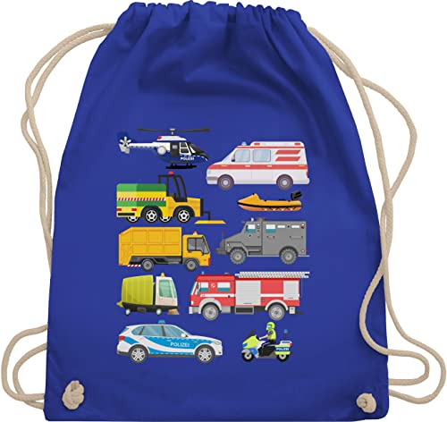 Shirtracer Turnbeutel Rucksack - Kinder Traktor Bagger und Co. - Fahrzeuge mit Sirene - Unisize - Royalblau - flugzeugen fahrzeugen kinderturnbeutel polizei stofftasche stoffbeutel juterucksäcke von Shirtracer