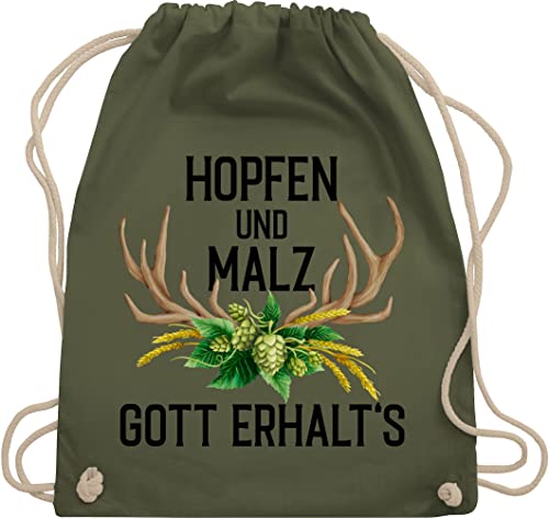 Turnbeutel Rucksack - Kompatibel Oktoberfest Tasche - Hopfen und Malz Gott erhalt's - mit Geweih & Weizen - Unisize - Olivgrün - taschen trachtentaschen bayrische trachten+rucksack bayerisches von Shirtracer