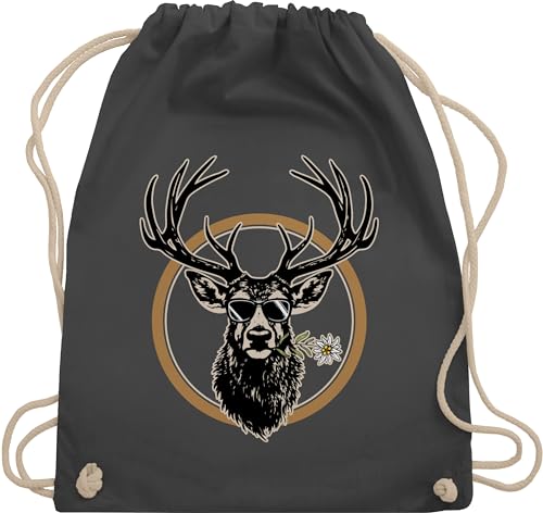 Turnbeutel Rucksack - Kompatibel mit Oktoberfest Tasche - Cooler Hirsch Hirschgeweih Jäger - Unisize - Dunkelgrau - trachtenrucksack bayrische hirsche taschen trachtentaschen bayrisch trachten von Shirtracer