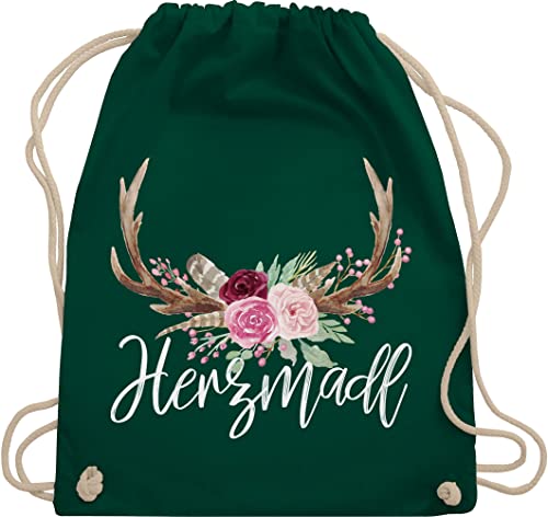 Shirtracer Turnbeutel Rucksack - Kompatibel mit Oktoberfest Tasche - Herzmadl - Unisize - Dunkelgrün - bayerisch hirsch geweih turnsäcke trachtenrucksack bayerisches herzmadel juterucksäcke von Shirtracer