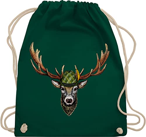 Shirtracer Turnbeutel Rucksack - Kompatibel mit Oktoberfest Tasche - Jagdhirsch Hirsch Jäger Jägerin Geschenk - Unisize - Dunkelgrün - trachten beutel trachtenrucksack bayrische juterucksäcke von Shirtracer