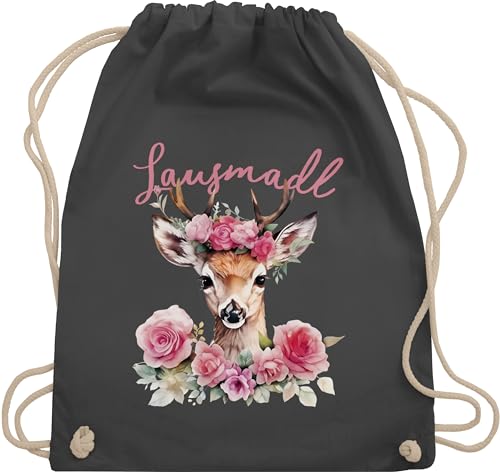 Turnbeutel Rucksack - Kompatibel mit Oktoberfest Tasche - Lausmadl Reh Geweih I Lausemädchen I Freches Mädchen I Lausmädchen I Lousy Girl - Unisize - Dunkelgrau - trachtenbeutel tracht taschen von Shirtracer