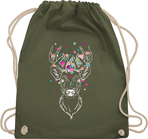 Turnbeutel Rucksack - Kompatibel mit Oktoberfest Tasche - Hirsch - Hirschmotiv Geweih - Unisize - Olivgrün - sportbeutel baumwolle bayrisches baumwollrucksack bayerische beutelrucksack bayerisches von Shirtracer