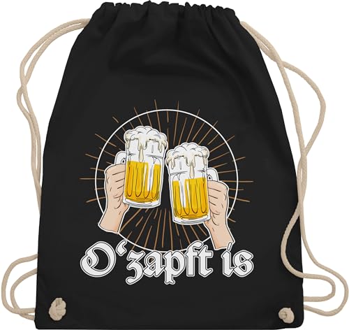 Turnbeutel Rucksack - Kompatibel mit Oktoberfest Tasche - O Zapft is Bier O'zapft is Anstich Es ist angezapft - Unisize - Schwarz - trachtenrucksack bayrische taschen trachtentaschen bayrisch von Shirtracer