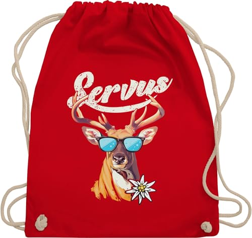 Turnbeutel Rucksack - Kompatibel mit Oktoberfest Tasche - Servus Hirsch - Unisize - Rot - trachtenrucksack bayrische beutel trachtentaschen bayrisch oktoberfest-tasche bayern trachtenrucksäcke von Shirtracer
