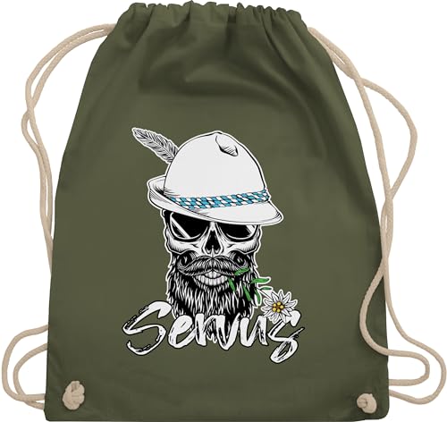 Turnbeutel Rucksack - Kompatibel mit Oktoberfest Tasche - Servus Totenkopf Skull Bayrisch - Unisize - Olivgrün - bayern bavaria oktober fest bayrischer abend octoberfest oktoberfest- bayerische von Shirtracer