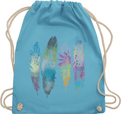 Turnbeutel Rucksack - Kunst - Federn Wasserfarbe Watercolor Feathers - Unisize - Hellblau - beutel motiven feder turnsack hippie tasche wasserfarben juterucksäcke stoffbeutel kordelzug gym bag von Shirtracer