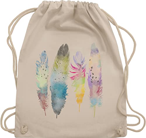 Turnbeutel Rucksack - Kunst - Federn Wasserfarbe Watercolor Feathers - Unisize - Naturweiß - art feder stoffrucksack hippie juterucksäcke feather juterucksack motiven stoffbeutel wasserfarben von Shirtracer