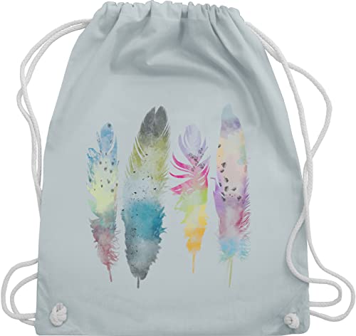 Turnbeutel Rucksack - Kunst - Federn Wasserfarbe Watercolor Feathers - Unisize - Pastell Blau - stoffbeutel kordelzug beutel stoff baumwolle kordel baumwoll aus art hippie juterucksäcke feder von Shirtracer