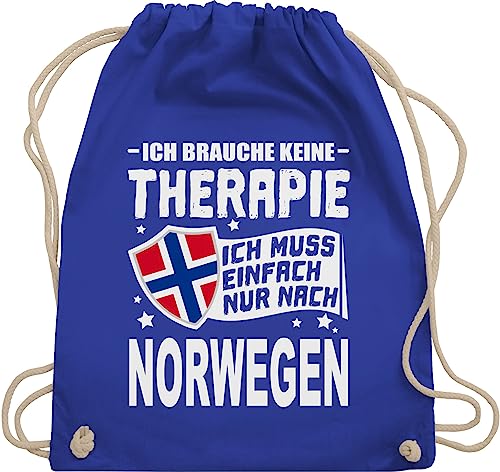 Turnbeutel Rucksack - Länder Fahnen und Flaggen - Ich brauche keine Therapie Ich muss einfach nur nach Norwegen - weiß - Unisize - Royalblau - gym bag tasche beuteltasche taschen baumwollbeutel von Shirtracer