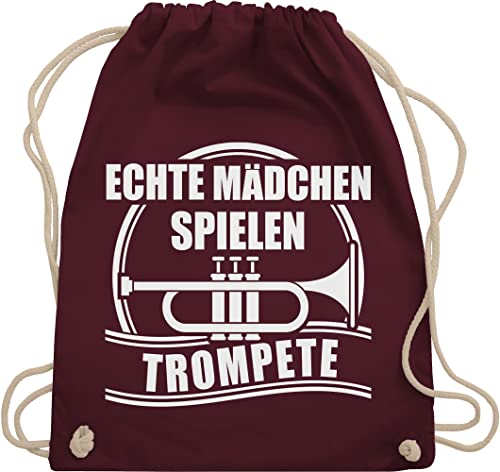 Turnbeutel Rucksack - Musik Instrument Zubehör - Echte Mädchen spielen Trompete - Unisize - Bordeauxrot - beutel instrumente tasche turnsack sportrucksack beuteltasche stoffsackerl stoffbeutel von Shirtracer