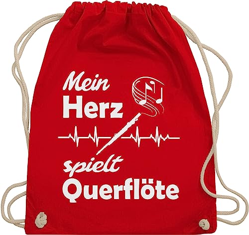 Shirtracer Turnbeutel Rucksack - Musik Instrument Zubehör - Mein Herz spielt Querflöte Herzschlag - Unisize - Rot - instrumente kind querflöten stoffbeutel für musiker querfloete juterucksäcke von Shirtracer