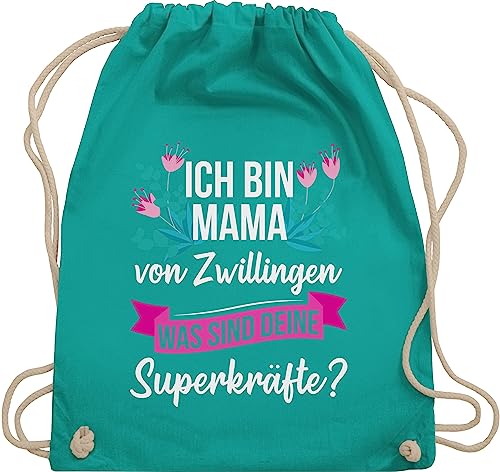 Turnbeutel Rucksack - Taschen - Ich bin Mama von Zwillingen was sind deine Superkräfte - Unisize - Türkis - sport beutel geschenk für mutter gym bags mothers day gymbag muttertaggeschenke von Shirtracer