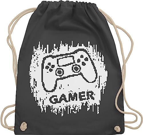 Turnbeutel Rucksack - Nerd Geschenke - Gamer Pixel - Unisize - Dunkelgrau - beutel baumwolle gaming stoff nerdige stoffturnbeutel computer nerds sportbeutel groß geschenk für zocker turnsackerl von Shirtracer