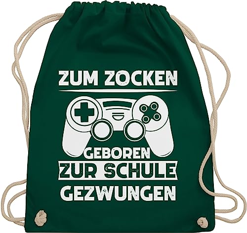 Shirtracer Turnbeutel Rucksack - Nerd Geschenke - Zum zocken geboren Schule gezwungen - Unisize - Dunkelgrün - gym beutel geschenk turnen tasche beuteltasche baumwollrucksäcke sportbag von Shirtracer