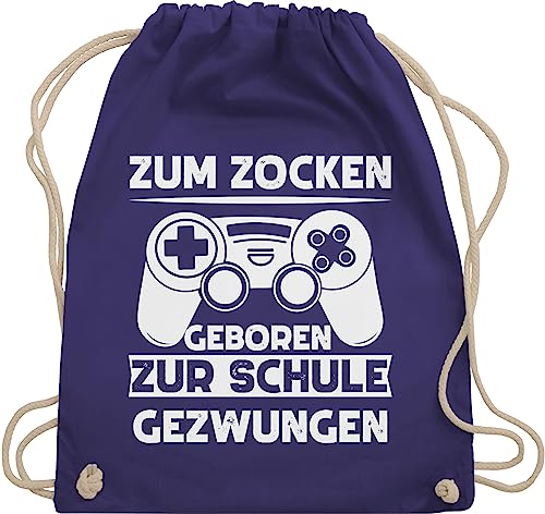 Turnbeutel Rucksack - Nerd Geschenke - Zum zocken geboren Schule gezwungen - Unisize - Lila - sport beutel geschenk beuteltasche gym bags tasche stoffrucksack sportbeutel groß turnsackerl taschen von Shirtracer