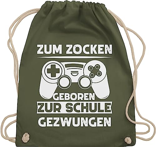 Turnbeutel Rucksack - Nerd Geschenke - Zum zocken geboren Schule gezwungen - Unisize - Olivgrün - rucksackbeutel geschenk zocker zock texte sport beutel sprüche gamer lustig stoffrucksack für von Shirtracer