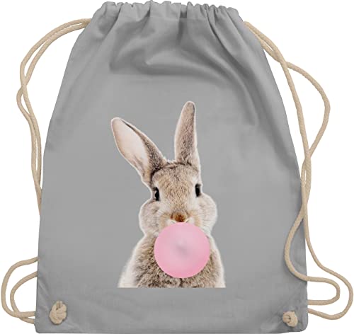 Shirtracer Turnbeutel Rucksack - Taschen - Hase Kaugummi I - Unisize - Hellgrau - hasen osterhasen hasi tasche ostern osterhase ostern￼ kita hasenmotiv mit häschen motiv von Shirtracer