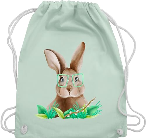 Turnbeutel Rucksack - Ostergeschenk Ostern - Hase mit Brille - Unisize - Pastell Grün - ostermitbringsel baumwolle besondere ostergeschenke kordel kleinigkeit zu geschenk frohe hasen ostermotiv von Shirtracer