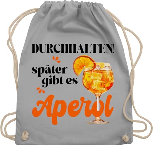 Turnbeutel Rucksack - Party & Alkohol Damen - Witziges Geschenk für Frauen Durchhalten später gibt es Aperol Spritz Accessoires | Kollegin Geschenk Freundinnen - Unisize - Hellgrau - saufrucksack von Shirtracer